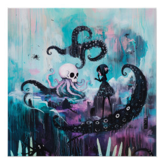 Healer Octopus Skull Hexchy AI Art Semi Gloss Poster