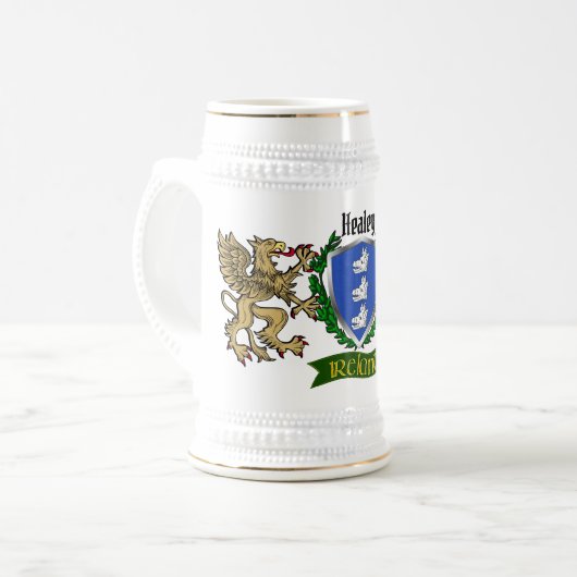 Healey/O'Healey Irish Shield Beer Stein Bierglas (Vorderseite Links)