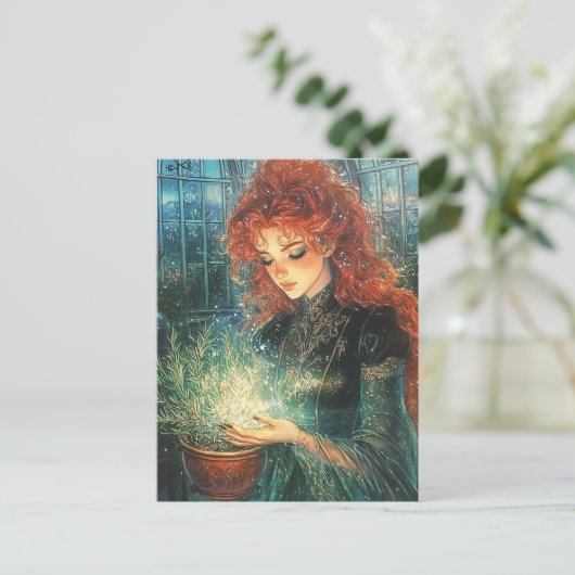 Healing Green Witch With Herbs Postkarte (Stehend Vorderseite)