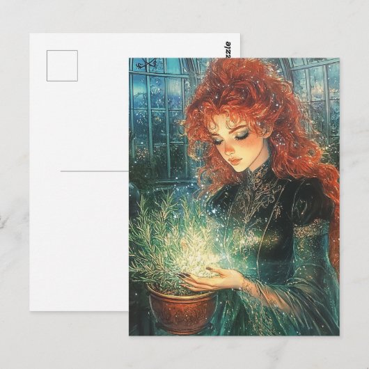 Healing Green Witch With Herbs Postkarte (Vorne/Hinten)