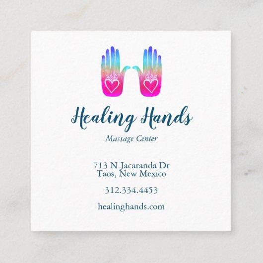 Healing Händen Hearts Hamsa farbiges Muster Quadratische Visitenkarte (Rückseite)