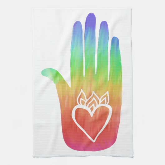 Healing Hands Hamsa Hearts Palm Rainbow Geschirrtuch (Vertikal)