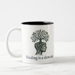 Healing is a Slow Art" Mindful Tree Roots Mug Zweifarbige Tasse