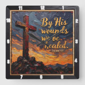 Healing Power: Isaiah 53:5 Quadratische Wanduhr (Vorderseite)