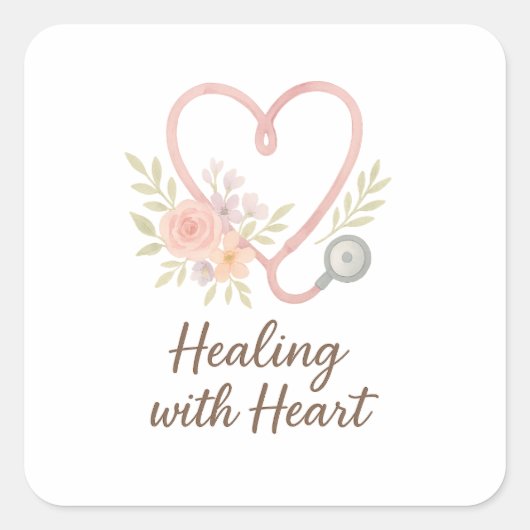 Healing with Heart Quadratischer Aufkleber (Vorderseite)