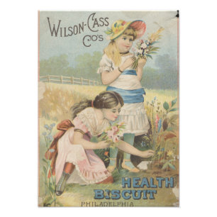 Health Biscuit Girls Picking Blume Ephemere Fotodruck