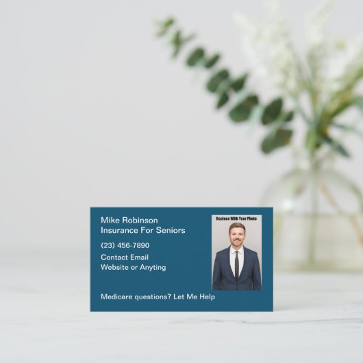Health Insurance Agent Business Cards Foto Style Visitenkarte (Stehend Vorderseite)