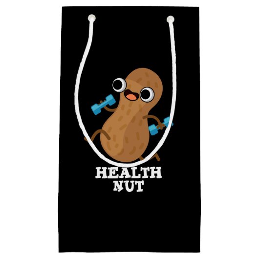 Health Nut Funny Exercure Peanut Pun Dark BG Kleine Geschenktüte (Vorderseite)
