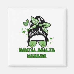 Health Warrior Messy Bun Groovy Leopard Green Ribb Magnet