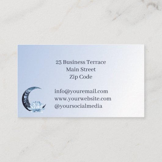 Health Wellness-Center Blue Lotus Blume Moon Visitenkarte (Rückseite)