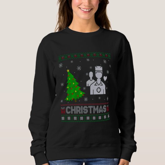Healthcare Worker Xmas Tree Lighting Ugly Christma Sweatshirt (Vorderseite)