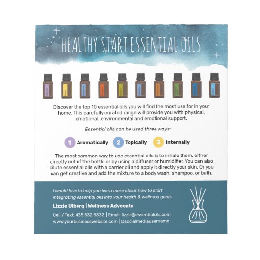 Healthy Start Top Ahtial Oils Business Handout Notizblock (Vorderseite)