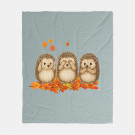 hear, see and speak no evil Hedgehogs leafs Fleecedecke