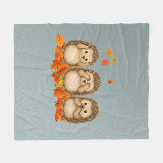 hear, see and speak no evil Hedgehogs leafs Fleecedecke (Vorderseite (Horizontal))