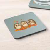 hear, see and speak no evil Hedgehogs leafs Getränkeuntersetzer (Linke Seite)