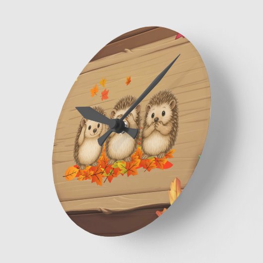hear, see and speak no evil Hedgehogs leafs Runde Wanduhr (Winkel)