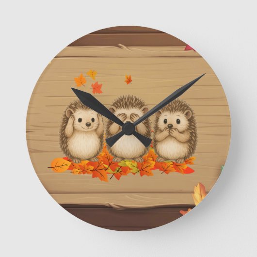 hear, see and speak no evil Hedgehogs leafs Runde Wanduhr (Vorderseite)