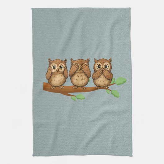 Hear, See, and Speak No Evil Owls Geschirrtuch (Vertikal)