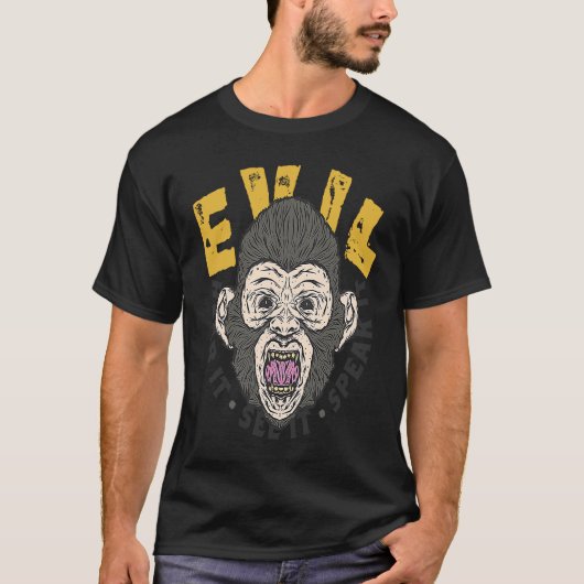 Hear, See, Speak Evil Chimp T-Shirt (Vorderseite)