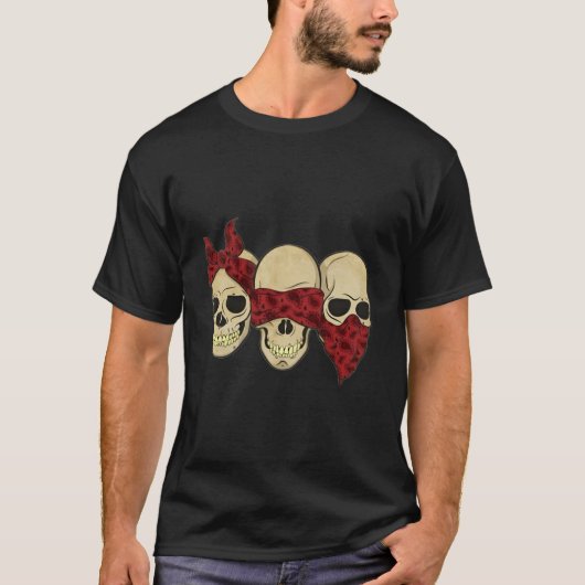 Hear See Speak No Evil Skull Heads T-Shirt (Vorderseite)