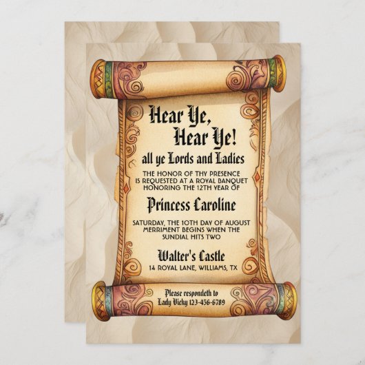Hear Ye, Hear Ye! Medieval Royal Birthday Einladung (Vorne/Hinten)