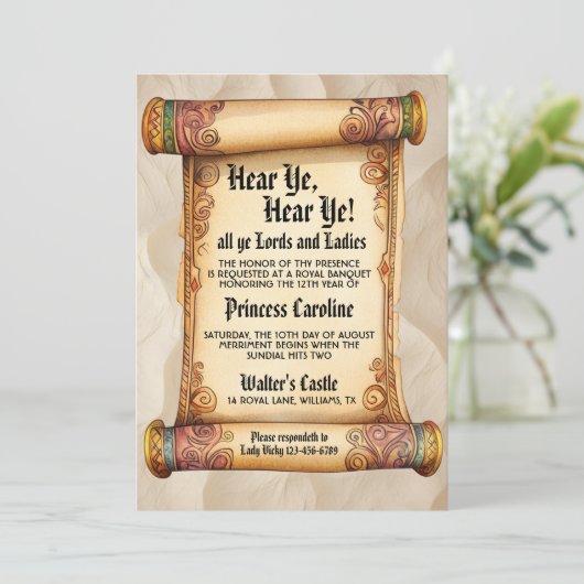 Hear Ye, Hear Ye! Medieval Royal Birthday Einladung (Stehend Vorderseite)