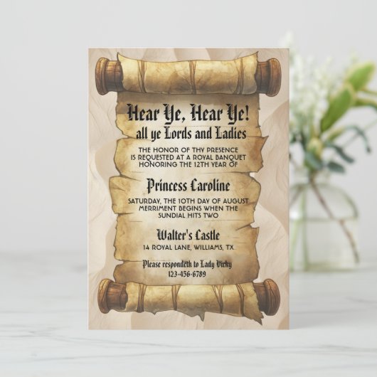 Hear Ye Medieval Renaissance Royal Birthday Einladung (Stehend Vorderseite)