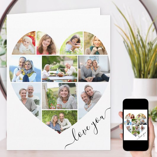 Heart 11 Foto CollageLove You Script Anniversary Karte