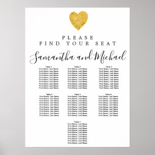 Heart 7-Tisch Hochzeitskarte aus Goldfolie Poster