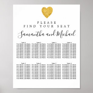 Heart 8-Tisch Hochzeitskarte aus Goldfolie Poster