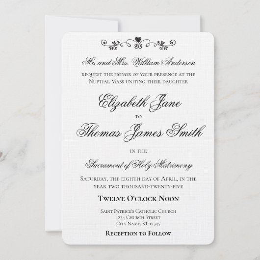 Heart Accent Elegant Wedding Invitation Einladung (Vorderseite)