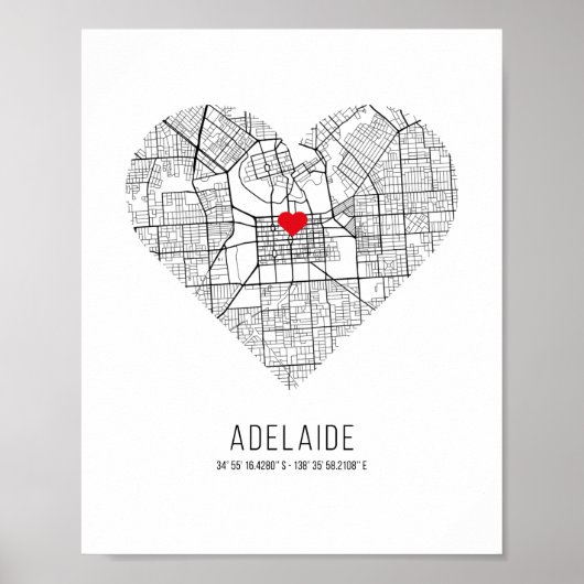 Heart Adelaide City Map (Australien) Poster (Vorne)