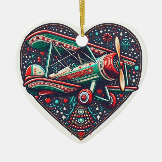 Heart Airplane Biplane Ornament (Vorne)