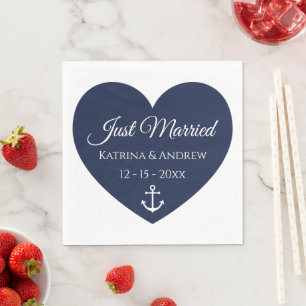 Heart Anchor Navy Nautical Just Married Wedding Na Serviette