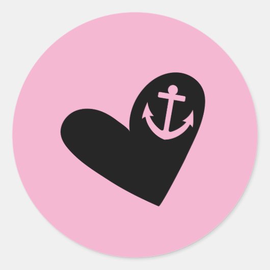 heart and anchor pink runder aufkleber (Vorderseite)