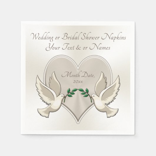 Heart and Love Birds Wedding Cocktail Napkins Serviette (Vorderseite)