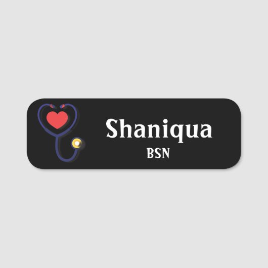 Heart and Stethoscope Medical Black Name Tag Namensschild (Vorderseite)
