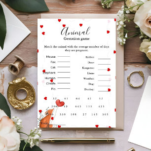 Heart Animal Gestation Spiel Baby Dusche Game Card Einladung