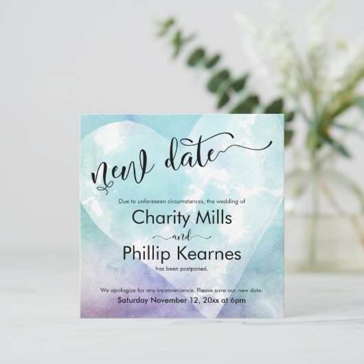 Heart Aqua Lila Zurückgestellt Hochzeit Neue Datum (Stehend Vorderseite)