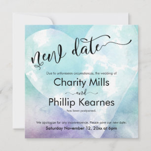 Heart Aqua Lila Zurückgestellt Hochzeit Neue Datum