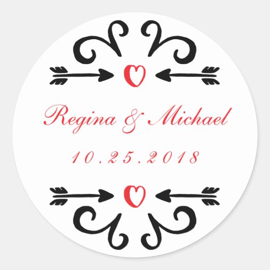 Heart Arrow Swirl Curl Wedding Danke Sticker (Vorderseite)