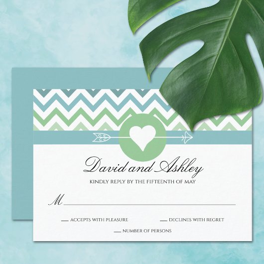 Heart Arrow Zickzack Beach Wedding RSVP Karte