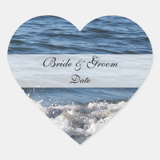 Heart Beach Thema Save the Date Stickers (Vorderseite)