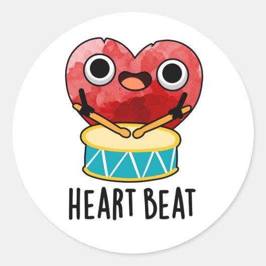 Heart Beat Funny Heart Drummer Pub Runder Aufkleber (Vorderseite)