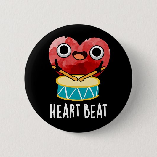 Heart Beat Funny Heart Drummer Pun Dark BG Button (Vorderseite)