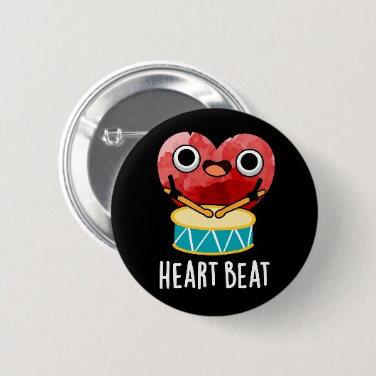 Heart Beat Funny Heart Drummer Pun Dark BG Button (Vorne & Hinten)