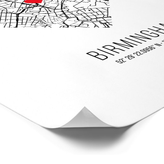 Heart Birmingham City Map (Großbritannien) Poster (Ecke)