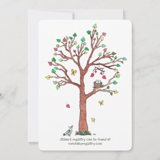 Heart Blätter Mobile Bird Nest Baby Shower Einladung (Rückseite)