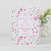 Heart Bloom Meadow on White – Pink & Red Valentine Einladung (Stehend Vorderseite)