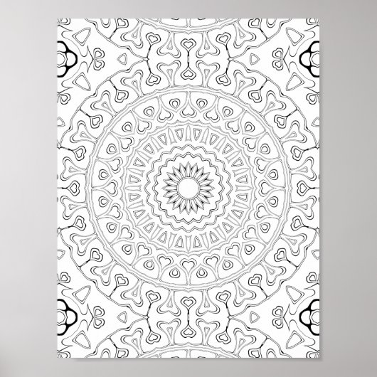Heart Bloom Pattern Coloring Page Design Poster (Vorne)